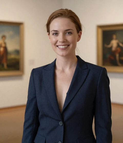 Grace, a verified member on our veteran dating site smiling in an art museum