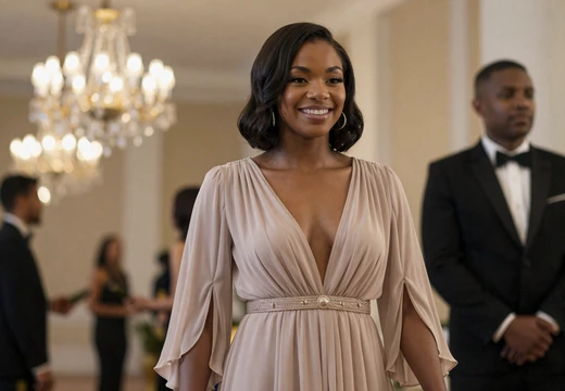 Woman in an evening gown at a gala with a man in dress uniform on our uniform dating site