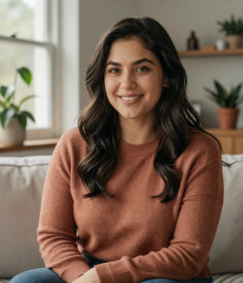 Camila, a verified Latina in a modern apartment seeking aviation singles on our aviator dating site