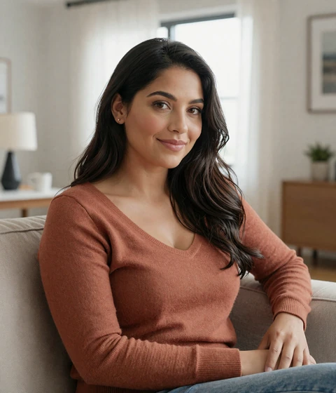 Valentina, a verified woman in a modern apartment seeking a serious relationship with a sailor on HonorElite