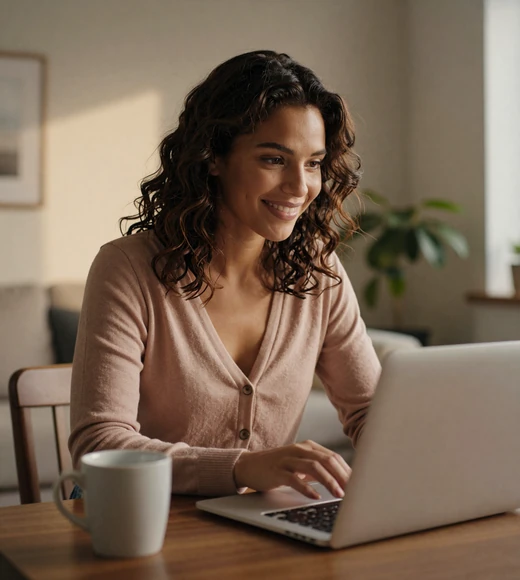 Woman smiling on a video call at home, staying close while dating a military man long distance
