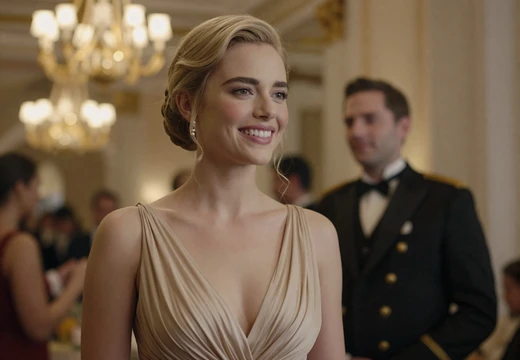 Woman in an evening gown at a gala with a man in dress uniform on our uniform dating site