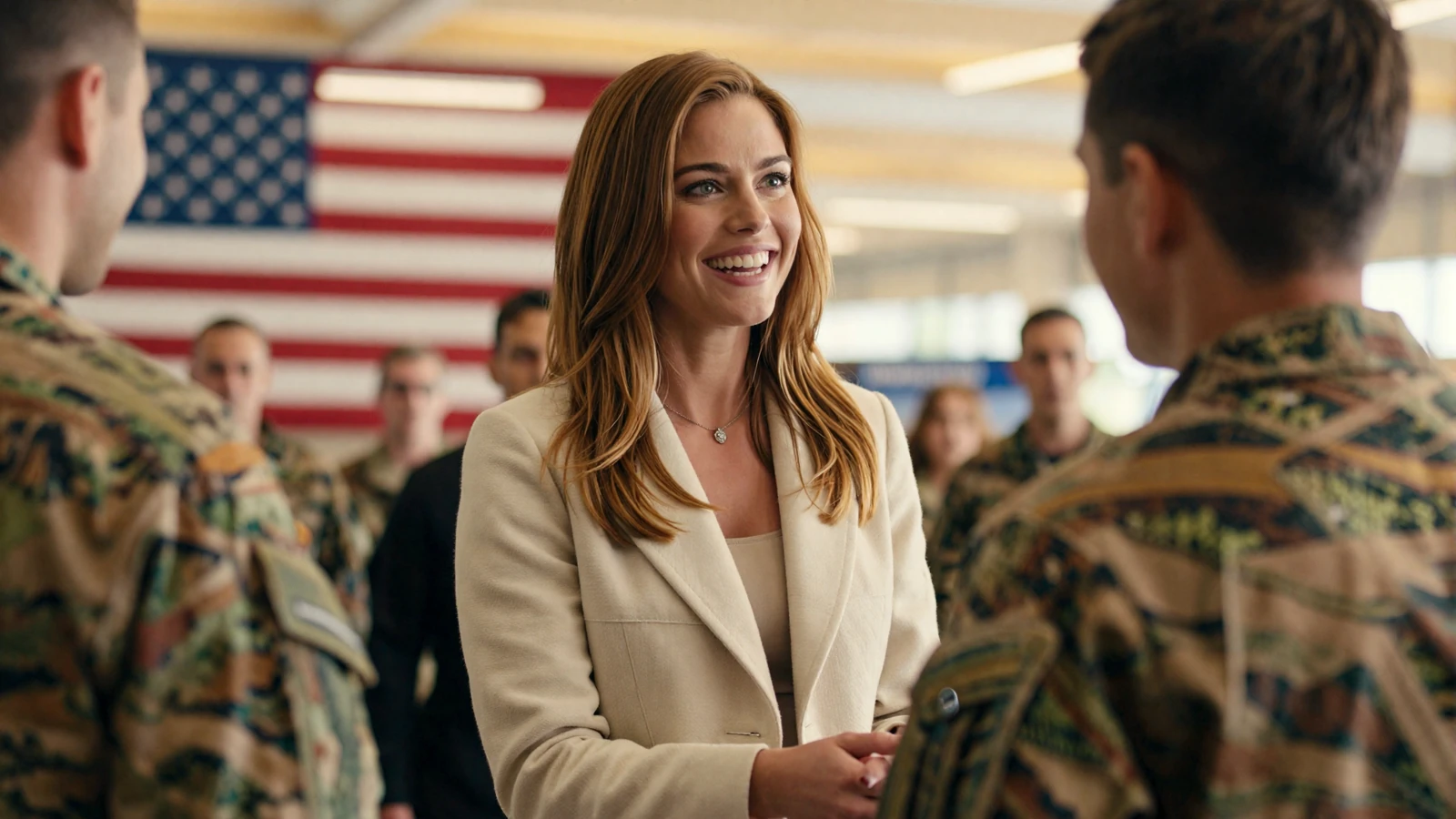 Woman joyfully greeting a soldier at an airport reunion on the HonorElite army dating site