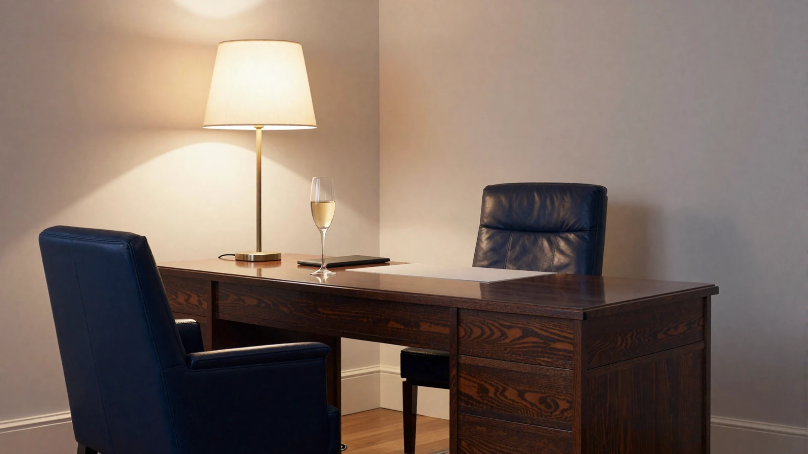 Quiet elegant study with warm lamp light representing the terms of our military dating site