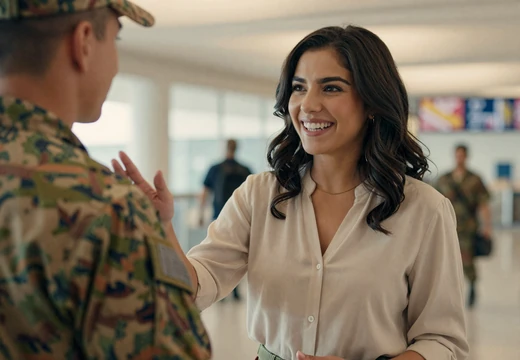 Woman joyfully greeting a soldier at an airport reunion on our army dating site