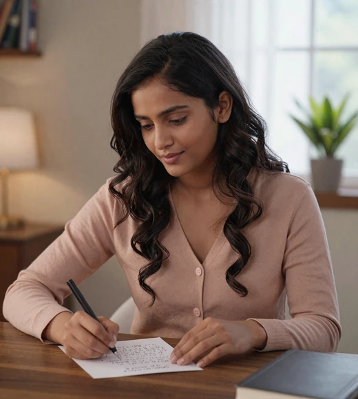 Woman writing a handwritten letter as a shared ritual in a long distance military relationship